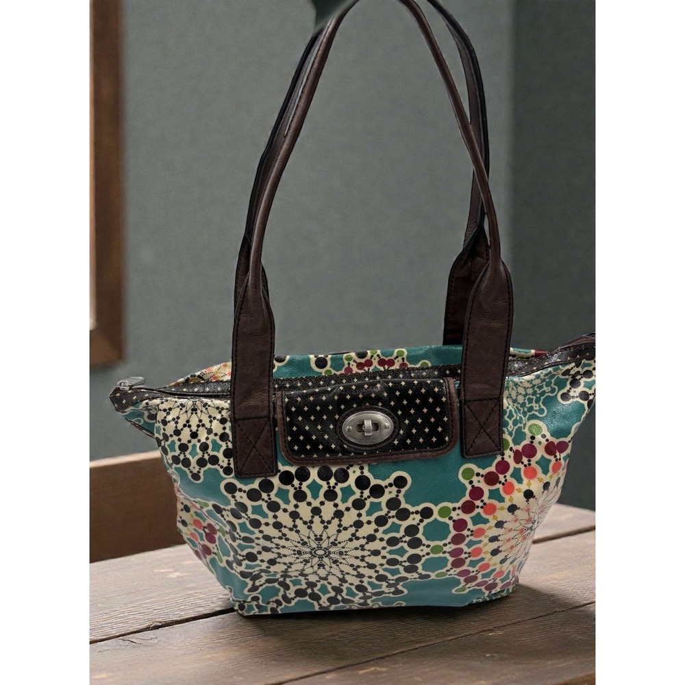 Fossil‎ KEY-PER Key Per Kaleidoscope Coated Canvas Shoulder Tote Purse Teal